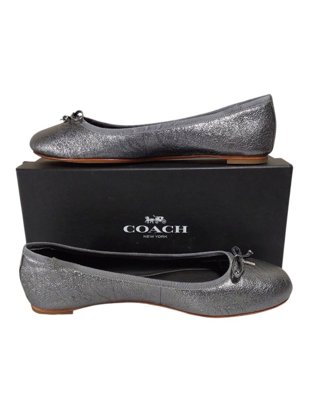 Coach NIB Flatiron Metallic Gunmetal Ballet Flat Neutral/Luxury/Minimalist - 8 - Picture 2 of 12